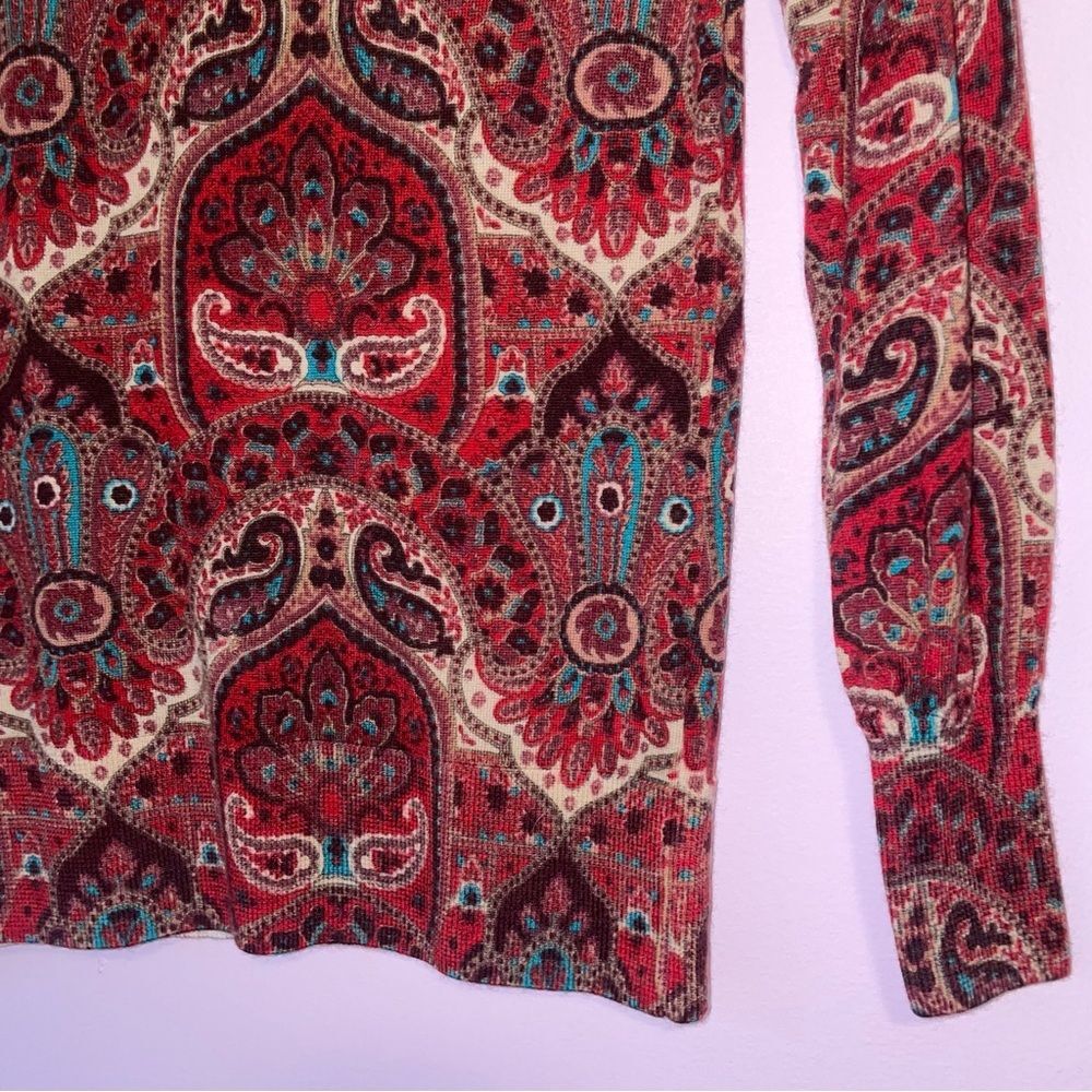 Talbots XS 100% Merino Wool Boho Red Sweater Crew Neck Long Sleeve - Picture 3 of 8